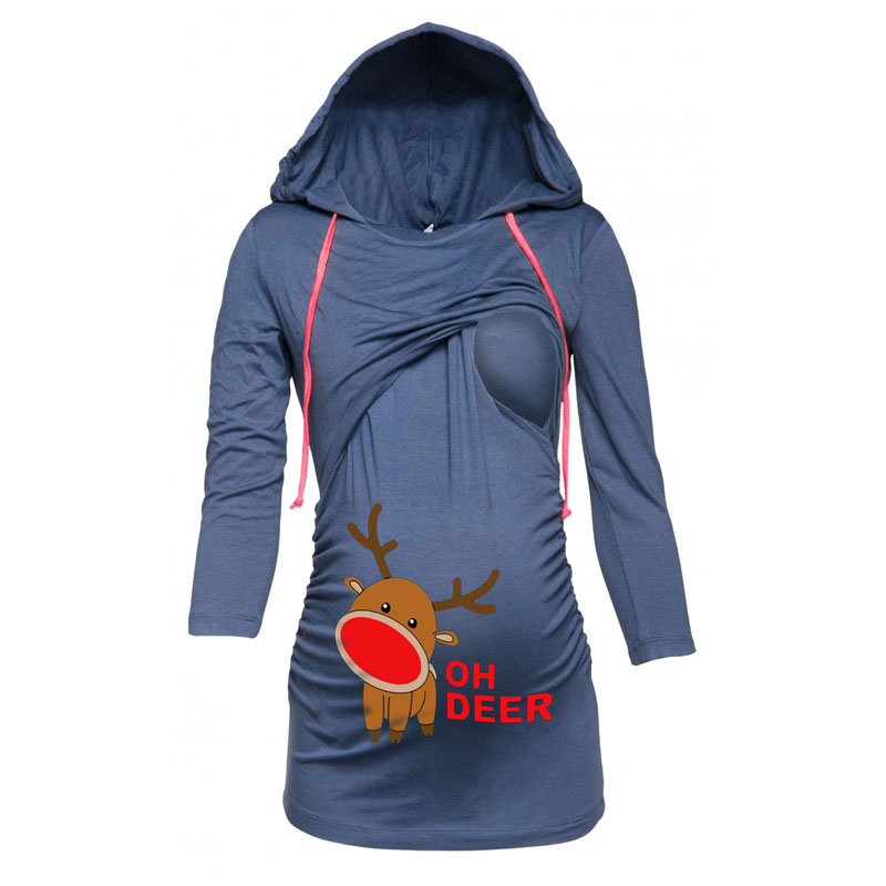 Christmas Breastfeeding Clothes For Pregnant Women Tops Nursing Maternity Feeding Shirts Hooded Long Sleeve Gravidas Tee Top