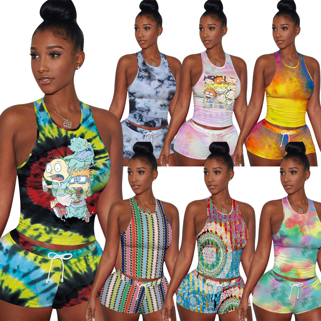 Cartoon Print Tie Dye Two Piece Shorts Set Womens Summer Tracksuits Gym Sports Jogging Suits Multi Short Crop Tank Top Hot Pants Outfits, Green cartoon
Cartoon Print Tie Dye Two Piece Shorts Set Womens Summer Tracksuits Gym Sports Jogging Suits Multi Short Crop Tank Top Hot Pants Outfits, Green cartoon