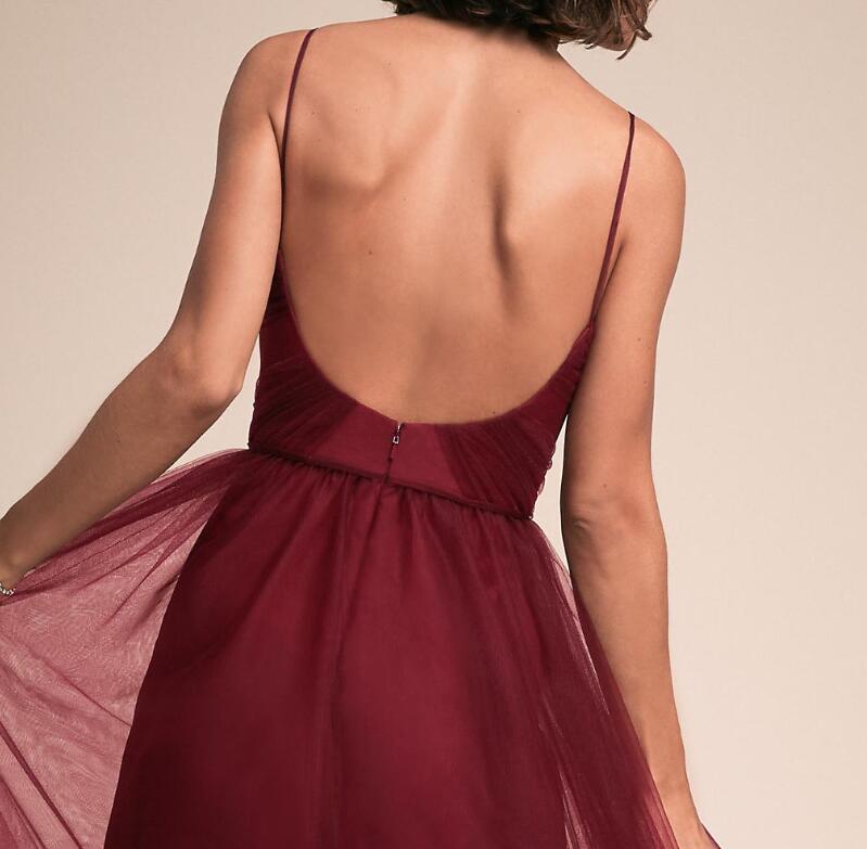 Sexy Backless Long Bridesmaid Dresses Long Bungundy Tulle Bridesmaid Dresses Pleats Spaghetti Royal Blue, Dark Navy