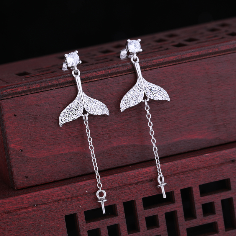 925 Sterling Silver Women Stud Earrings Cubic Zirconia CZ 7-14mm Pearl Round Bead Semi Mount Earrings Wholesale White Gold Color