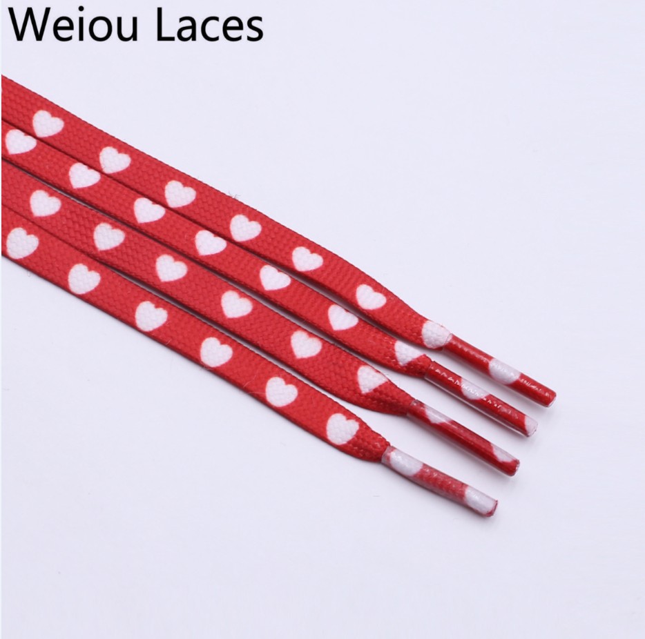 Weiou Digital Print Sublimated Shoelaces Flat Printed Red White Heart Boot Laces Heat Transfer Latchet For Flats Sneakers