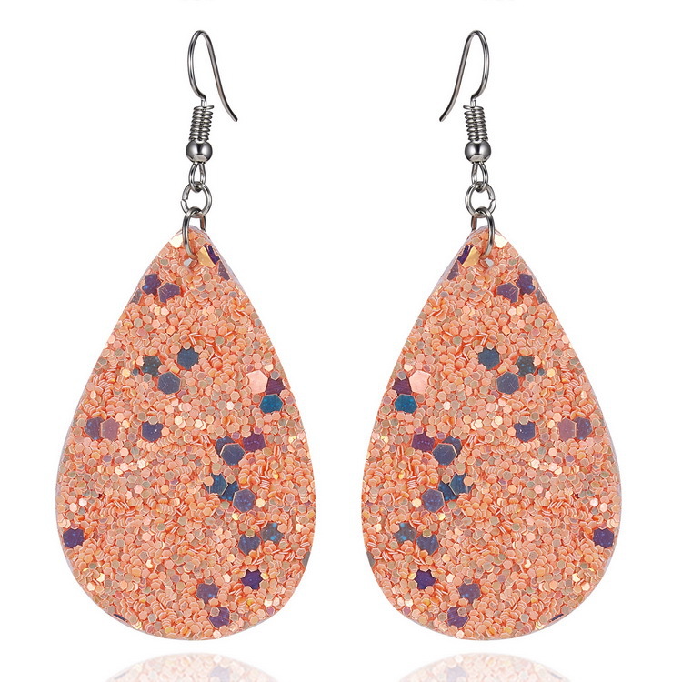 Fashion Teardrop Glitter Leather Drop Earrings For Women Statement Rainbow Color PU Sequins Water Drop Earring Valentine's Day Jewelry