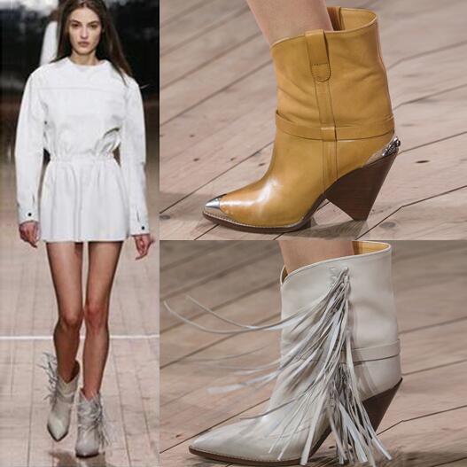 Hot Sale-Metal Tapered High-heeled Martin Boots Female FD Star Slope-heeled Short Cylinder Knight Boots