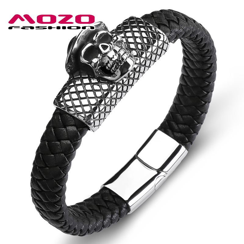 Fashion Bangle Men Hooded Skull Leather Stainless Steel Simple Bracelets Man Grid Collocation Punk Cuff Jewelry PS2150
Fashion Bangle Men Hooded Skull Leather Stainless Steel Simple Bracelets Man Grid Collocation Punk Cuff Jewelry PS2150