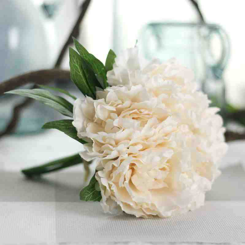 5 Heads Artificial Flower Hydrangea Peony Bridal Bouquet Silk Flower For Home Party Decor with Green leaf Natural Lifelike