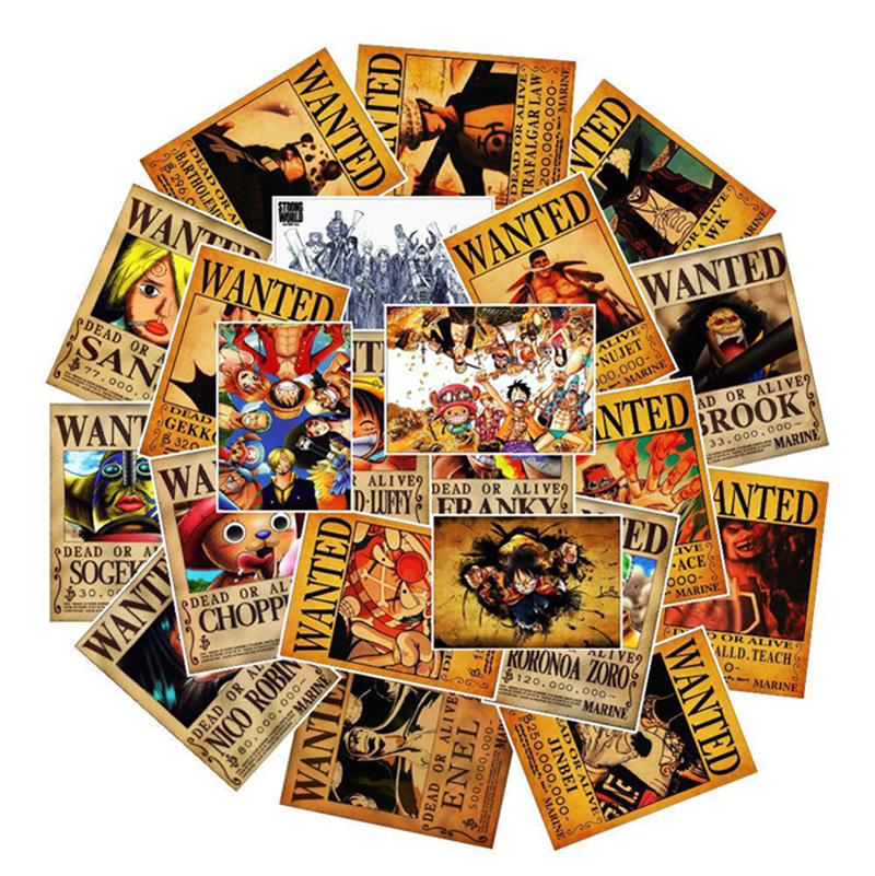 25pcs/Set Car Stickers Cartoon Home Decor Wall Laptop Bike Sticker Retro Wanted One Piece Japanese Anime Kids Room Posters