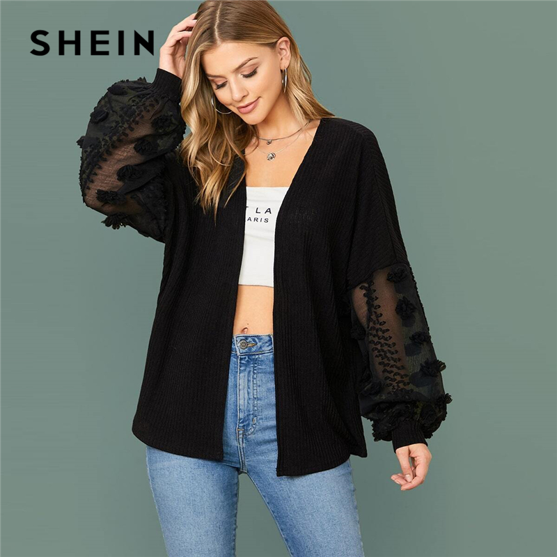 SHEIN Black Swiss Dot Mesh Lantern Sleeve Rib-knit Coat Oversized Top Women 2020 Autumn Office Lady Solid Casual Outwear Coats
SHEIN Black Swiss Dot Mesh Lantern Sleeve Rib-knit Coat Oversized Top Women 2020 Autumn Office Lady Solid Casual Outwear Coats