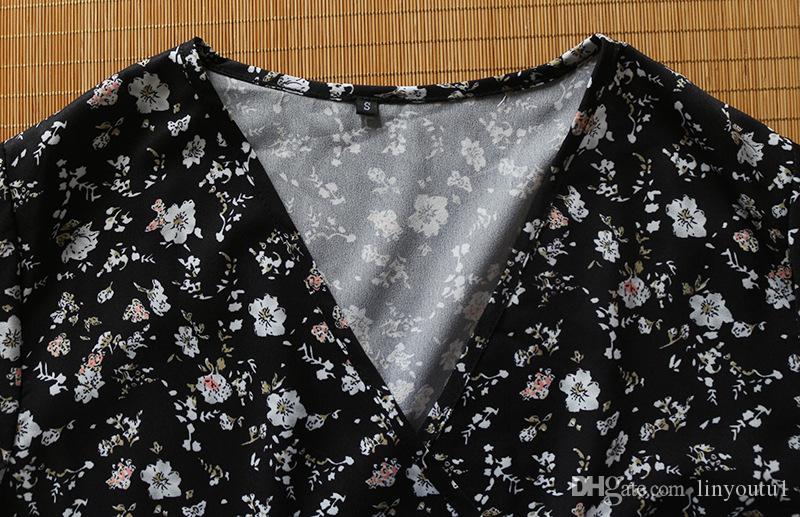 2020 Summer Beach Dress Boho Style Women Floral Print Chiffon Dress Sexy V-neck Short Sleeve A-line Mini Party Dress