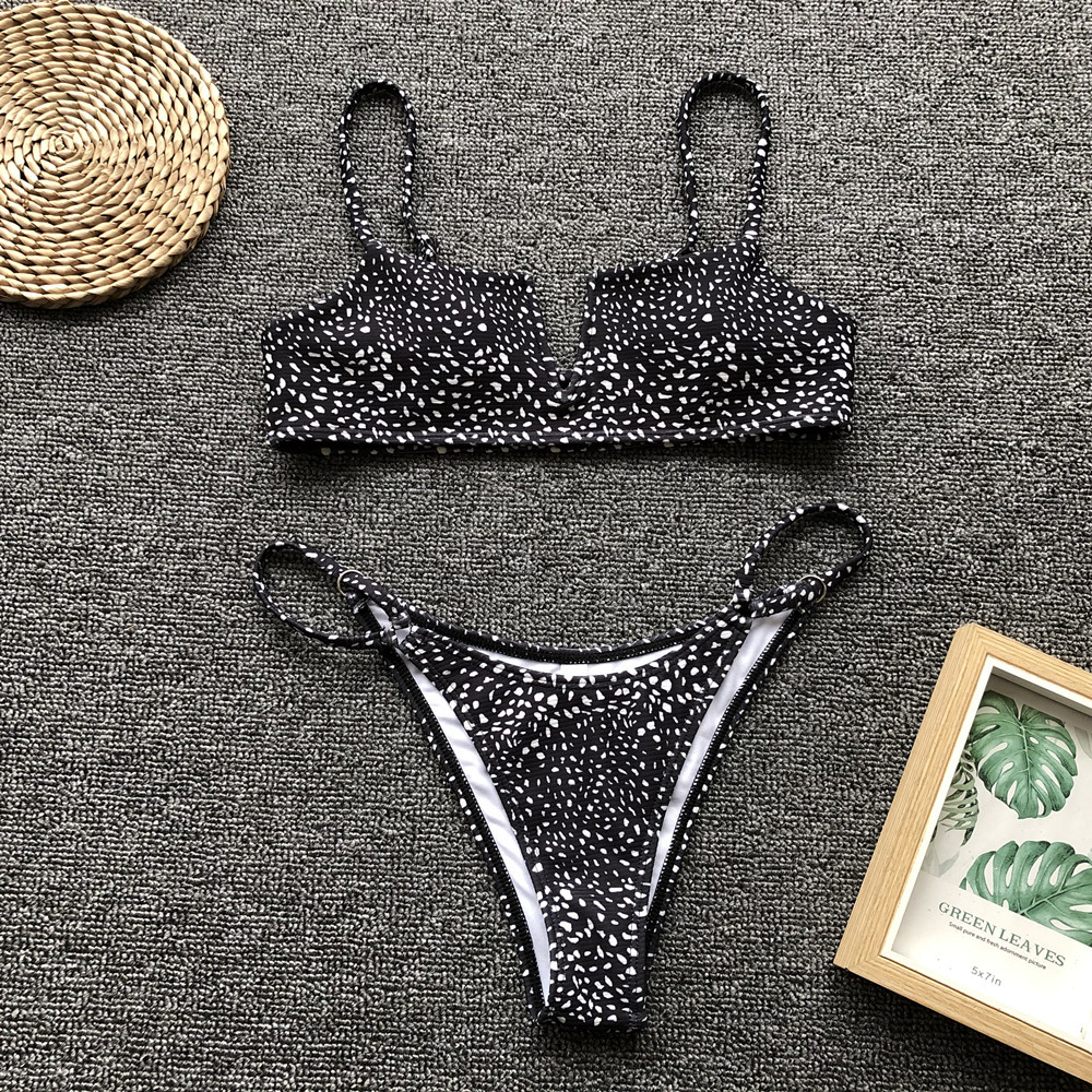 bikini low waisted beach wear set 2020 bikiniler halter bikini swimming suit for women V type top split swimsuit thong