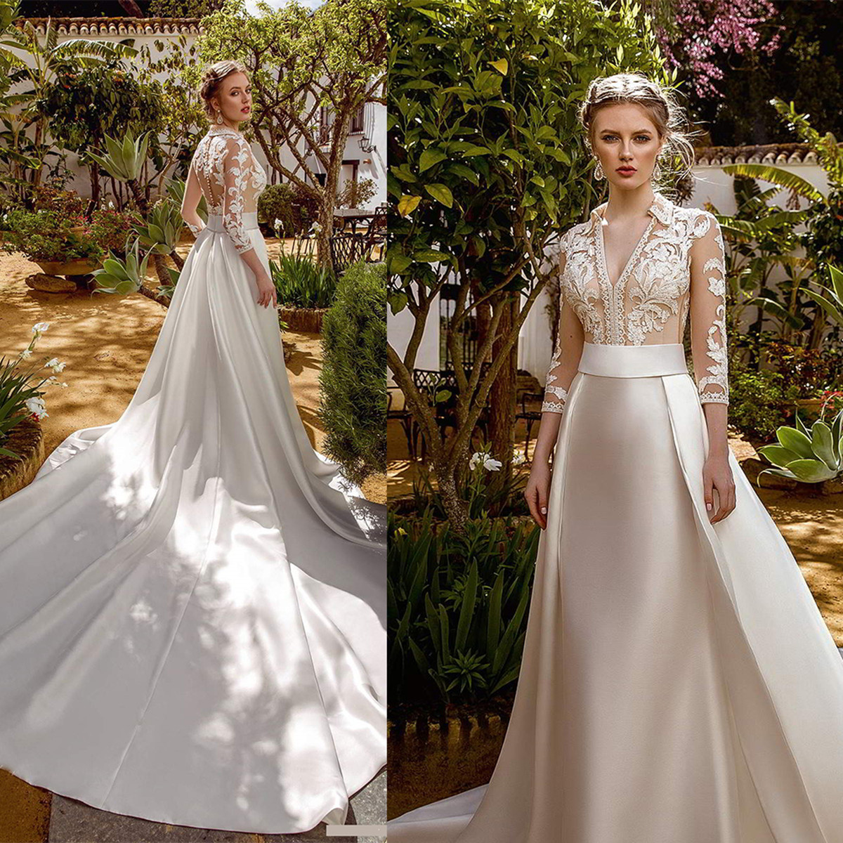 2021 Elegant Wedding Dresses V Neck Long Sleeves Lace Appliques Bridal Gowns Custom Made Button Back Sweep Train A-Line Wedding Dress, Champagne
2021 Elegant Wedding Dresses V Neck Long Sleeves Lace Appliques Bridal Gowns Custom Made Button Back Sweep Train A-Line Wedding Dress, Champagne