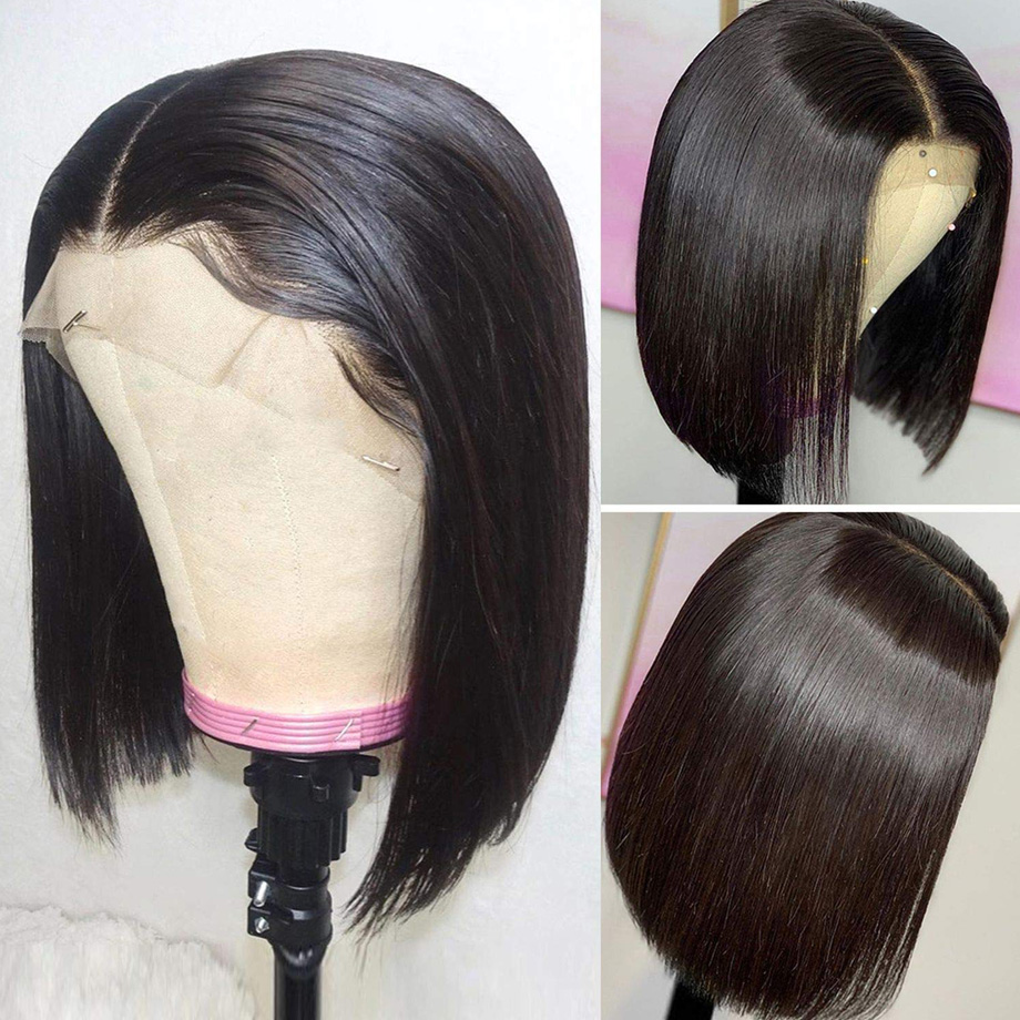 Bob Wigs Human Hair HD Transparent Lace Front for Black Women Brazilian Virgin Frontal Wig Straight pixie cut 130% Density Natural Color