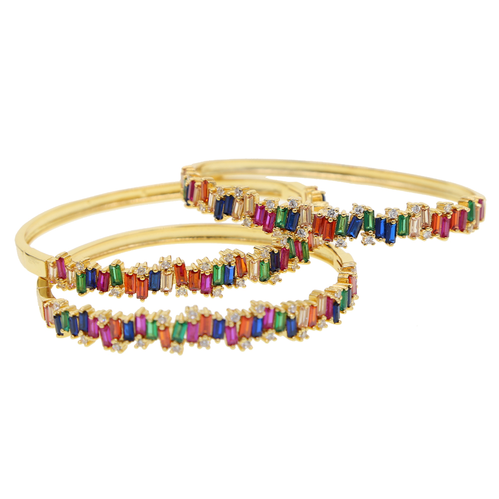 rainbow baguette cz band bangle bracelet for women colorful firework cz gorgeous women jewelry