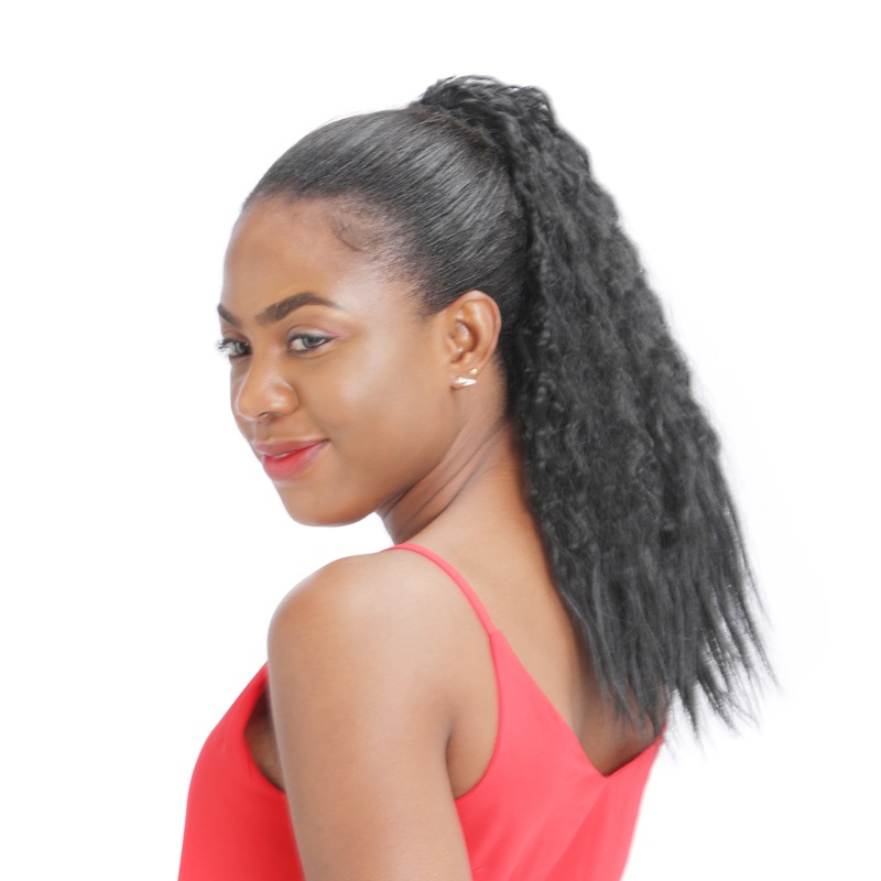 Coarse Yaki Ponytail 100% Human Hair Drawstring Ponytail With Clips In For Women Peruvian Virgin Kinky Straight Ponytail Hair Extension 140g