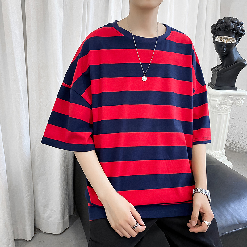 Summer Short-sleeved T Shirt Men's Fashion Casual Cotton Striped T-shirt Men Streetwear Wild Hip Hop Loose Tshirt Mens Tops T200224