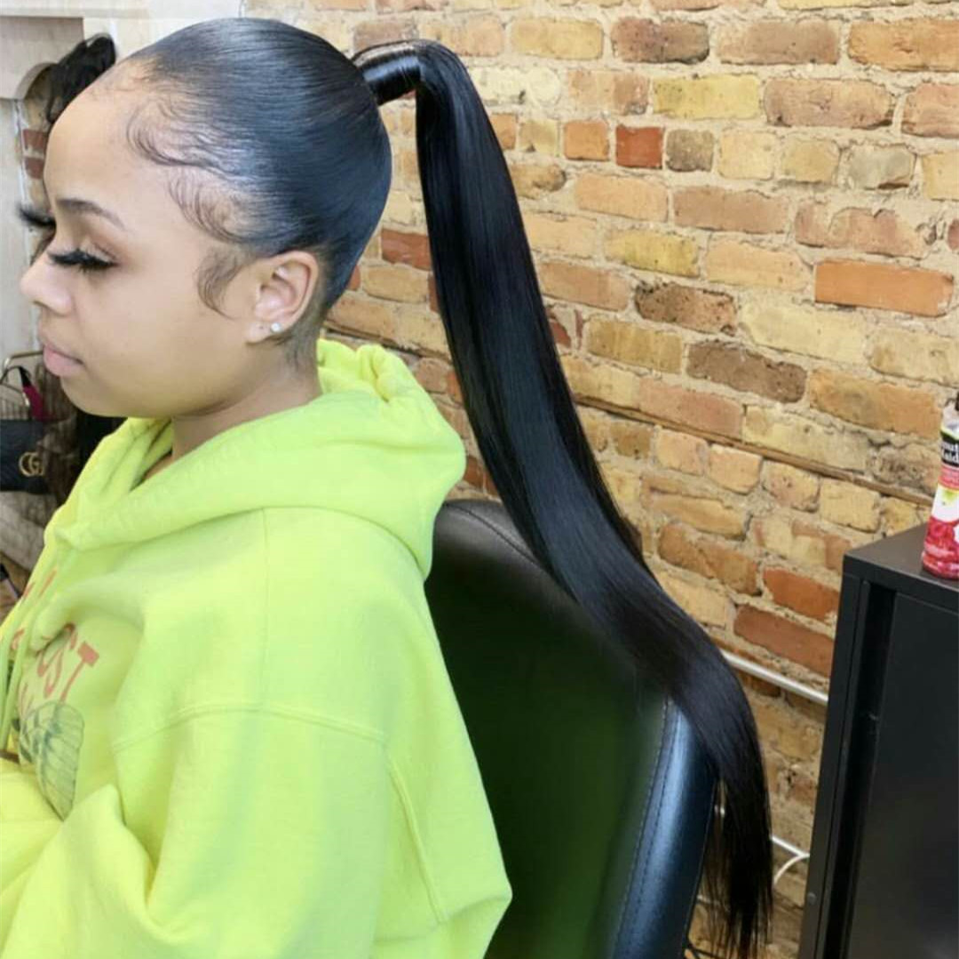 140g Straight Ponytail Drawstring Extensions Hair Pieces SILKY Straight Long Black Ponytail for girls Clip in on Ponytail Hair Extensions