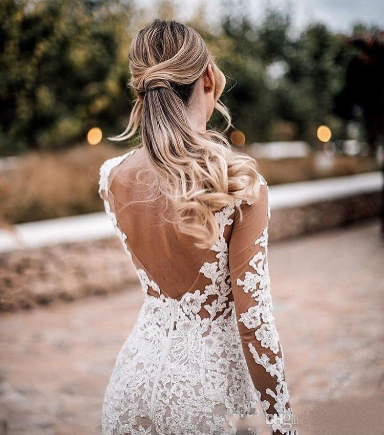 2019 New Beach Wedding Dresses Plus Size Long Sleeve Lace Backless Mermaid Wedding Dress Boho Bridal Gowns Custom Made