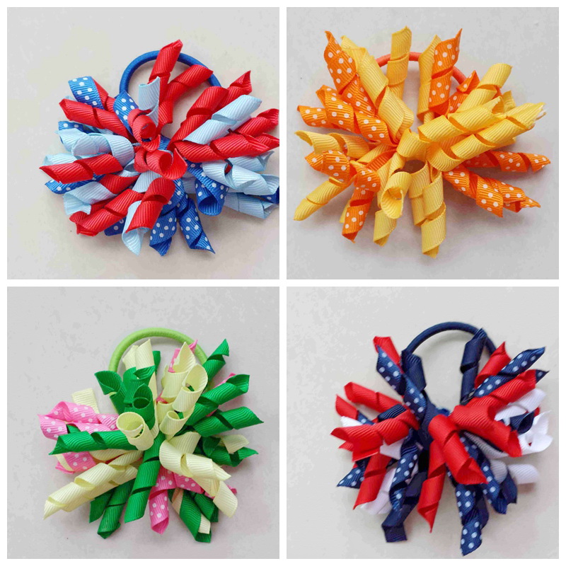 Baby Girl hair ties M2M prints polka dot Curlies loop Ribbon Korker hair bows clips women Corker hair bobbles Accessories 50pcs PD007