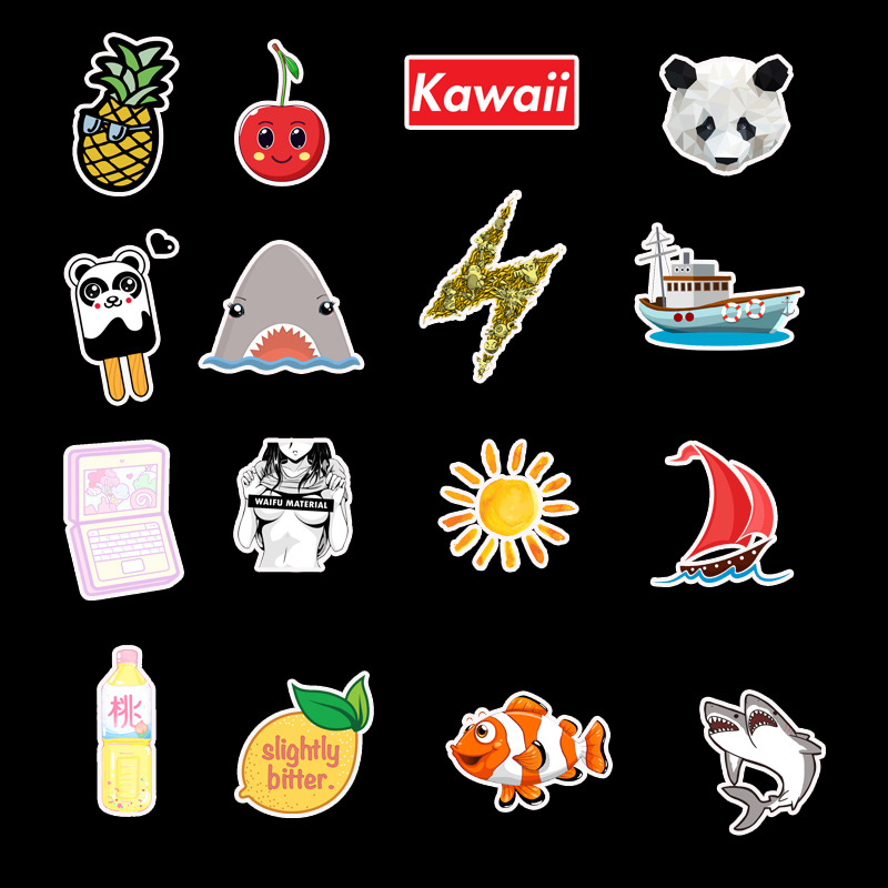 50pcs/Set Vsco Girl Stickers Cartoon Cute Small Fresh Sticker Waterproof Graffiti Decorative for Suitcase Guitar Notebook Toy