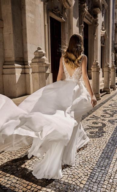 boho wedding dresses v neck a line lace bridal gowns slit chiffon skirt backless robe de mariee wedding dress cheap