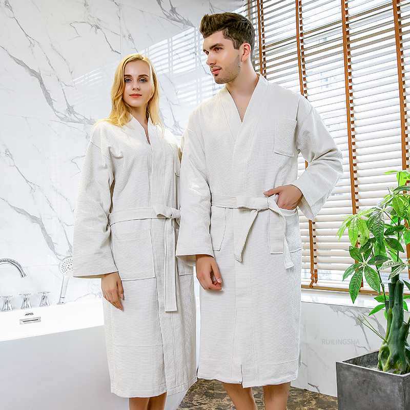 Men's Sleepwear Star El Cotton Waffle Bathrobe Knee Length Summer Kimono Men Bath Robe Plus Size Women Dressing Gown Bridesmaid Robes