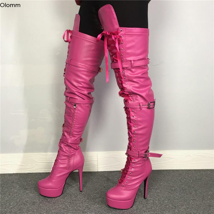 Rontic Handmade Women Platform Thigh High Boots Stiletto High Heels Boots Round Toe Fuchsia Club Shoes Women Plus US Size 5-15
Rontic Handmade Women Platform Thigh High Boots Stiletto High Heels Boots Round Toe Fuchsia Club Shoes Women Plus US Size 5-15