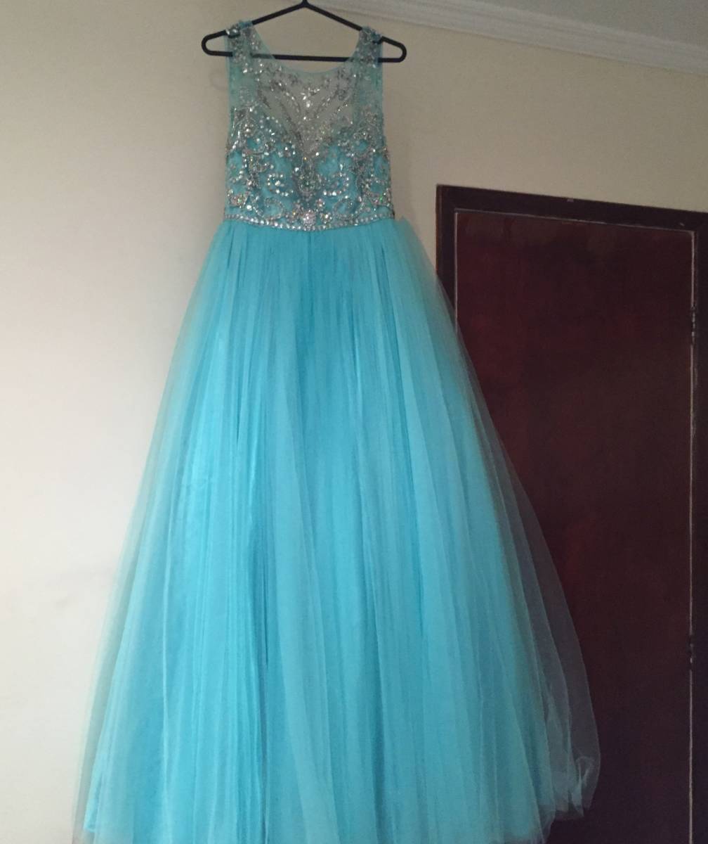 2019 A-line Blue Long Prom Dresses Tulle Beaded Formal Evening Party Dress Bridesmaid Wear Party Gown QC1355