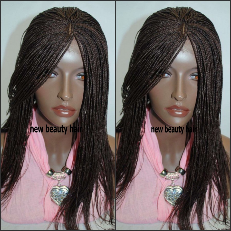 Dark brown full lace front Braided Wigs Heat Resistant Fiber Hair Glueless africa american women box Braided Wigs With Baby Hair