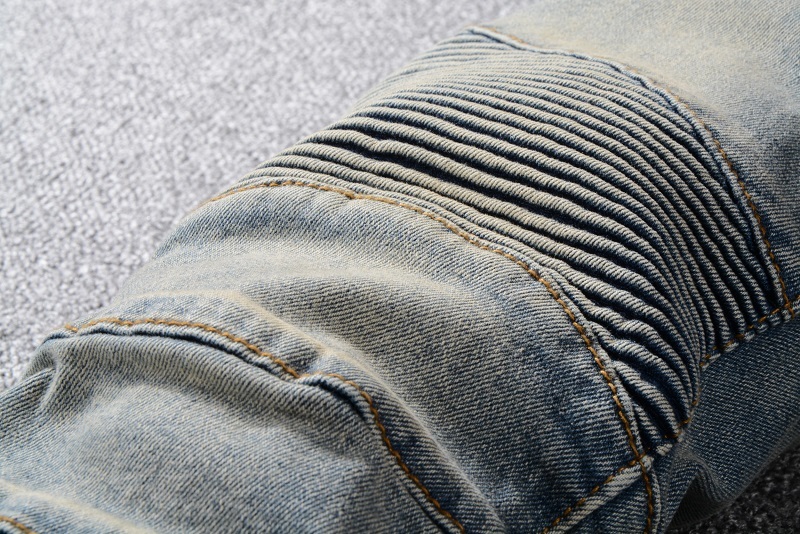 DSQPLEIND2 France Style #1051# Mens Embellished Ribbed Stretch Moto Pants Old School Washed Biker Blue Jeans Slim Trousers 29-421