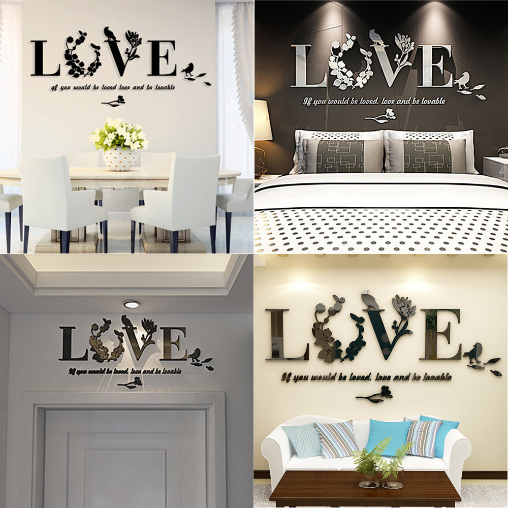3D Leaf LOVE Wall Stickers Lettering Art Quote Sticker For Living Room Bedroom Acrylic Mural Wall Decal Removable Art Home Decor6078314