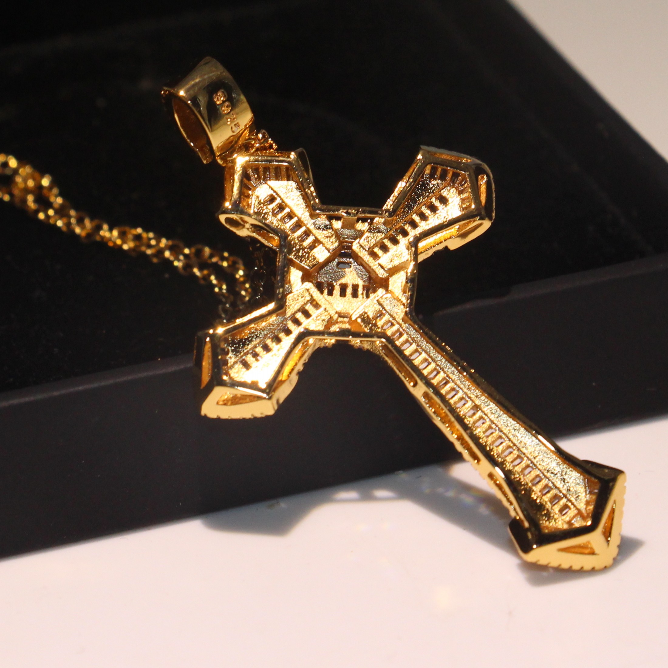 Hot Sale Vintage Fashion Jewelry 925 Sterling Silver &Gold Fill Princess Cut 5A Cubic Zirconia Cross Pendant Women Wedding Necklace Gift