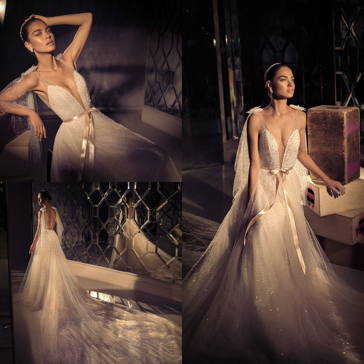 Elihav Sasson 2019 Wedding Dresses Luxury Bling Bling Sequined Deep V Neck Beads Bridal Gowns Court Train Garden Wedding Dress