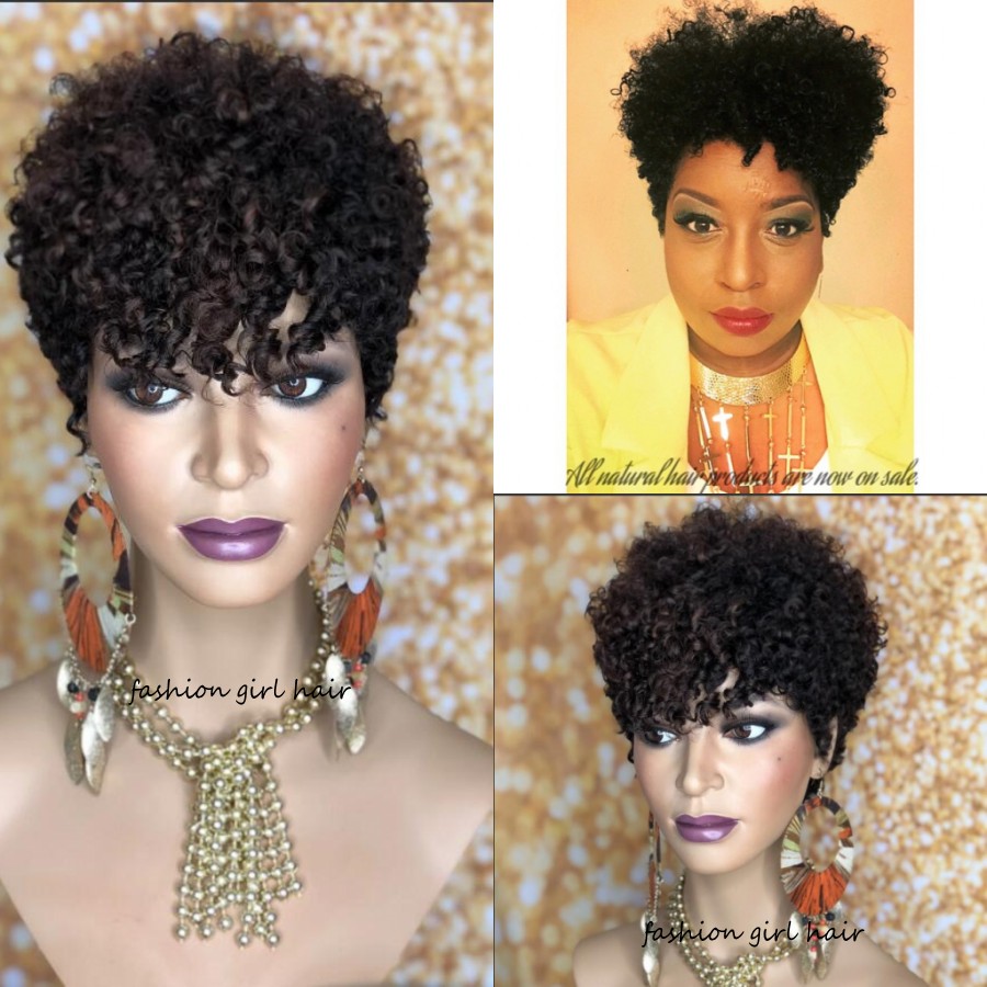 Short Sassy Curl Pixie Cut Wig kinky curly Bob Human Hair Wigs For Women Brazilian Remy 150% full Density