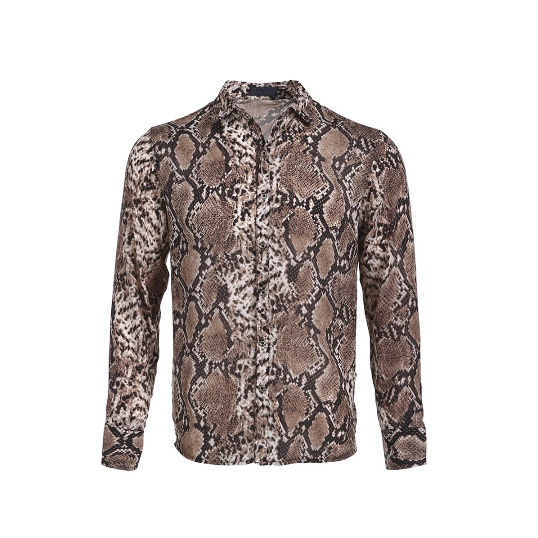 Fashion Trend Men's Long Sleeve Button Shirt Tops Slim Fit Unique Stylish Snake Skin Pattern Shirts Pre-Fall Clothes B3