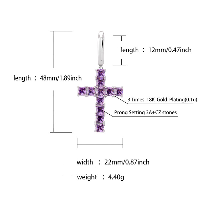 Hip Hop Shining Charm Cross Stud Earrings New Style Colorful Bling Zircon Dangle Earrings Platinum Plated Wholesale