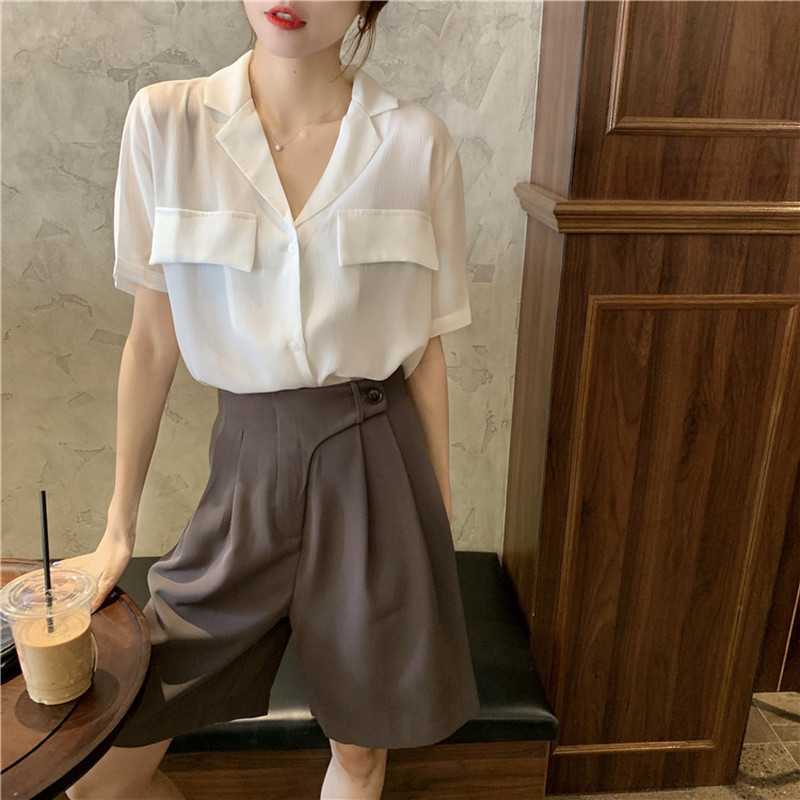 Women Summer Chiffon Shirts Fashion Elegant Small Notched Short Sleeve Solid Color Thin Loose Blouses Office Ladies Chic Tops, 01
Women Summer Chiffon Shirts Fashion Elegant Small Notched Short Sleeve Solid Color Thin Loose Blouses Office Ladies Chic Tops, 01