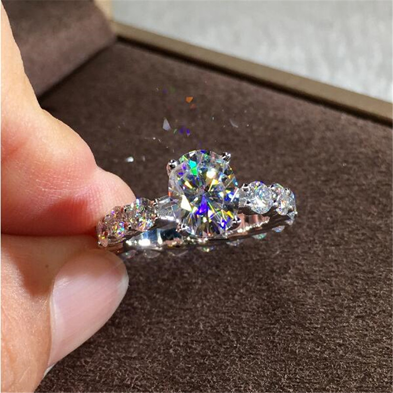 Luxury Jewelry 925 Sterling Silver Oval Cut White Topaz CZ Diamond Gemstones Women Wedding Engagement Party Bridal Ring For Lovers' Gift