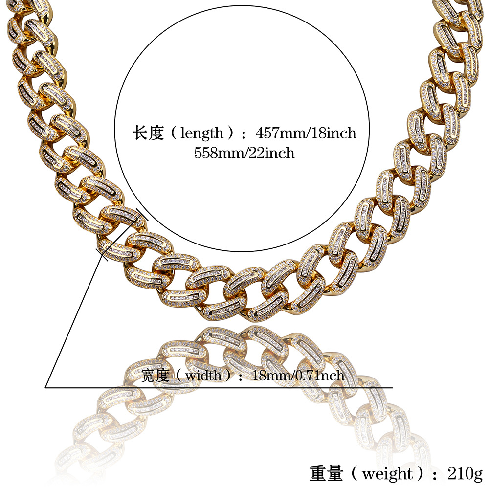 18mm 18K Gold Hip Hop Iced Out Mens Cuban Link Chain Necklace Full Diamond Miami Curb Chains Rock Choker Jewelry Gifts for Guys Wholesale Bijoux Colla