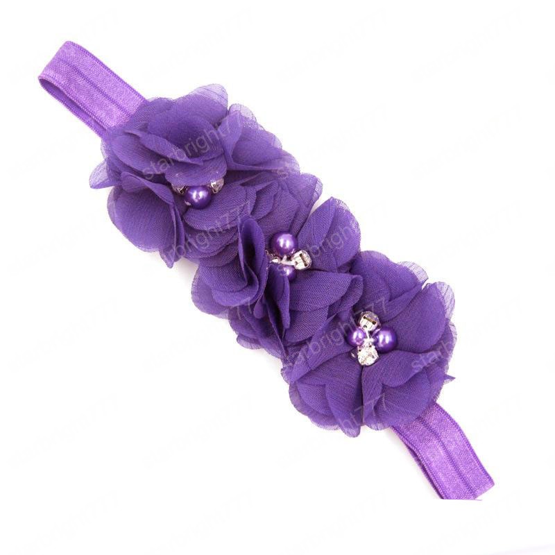 New Baby Girl 3 Flower Headband Kids Princess Headwrap Beads Tulle Elastic Ornaments Hairband Children Hair Accessories