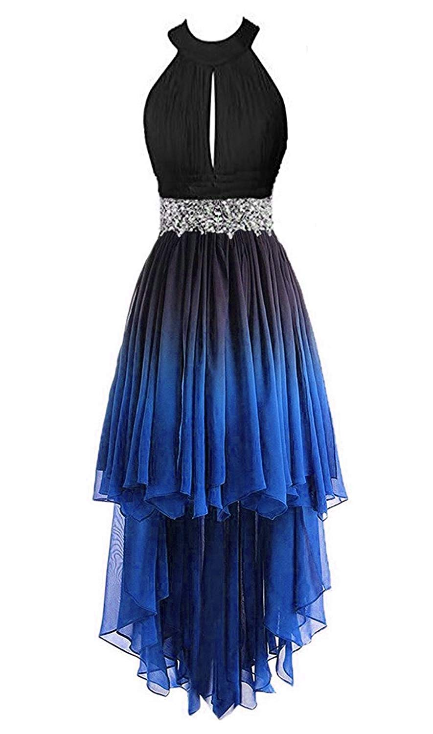 New Sexy 2019 Ombre Halter Crystals Prom Dresses Hi-Lo Gradient Backless Chiffon Homecoming Gown Cocktail Evening Party Gown QC1336