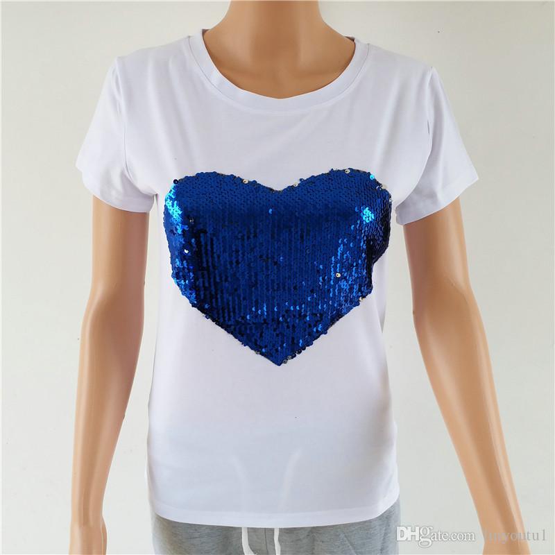 2020 high quality lady top Womens t shirt Heart Sequins O Neck Long Sleeve T Shirt Harajuku Ladies Tops Streetwear Women Clothes tee shirt