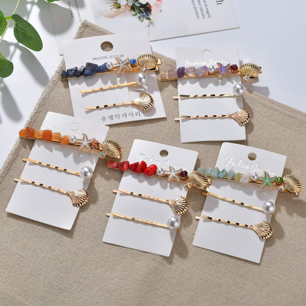 Accessories Popular Shell Starfish Alloy One Word Hairpin Pearl Headwear Woman Edge Clamp