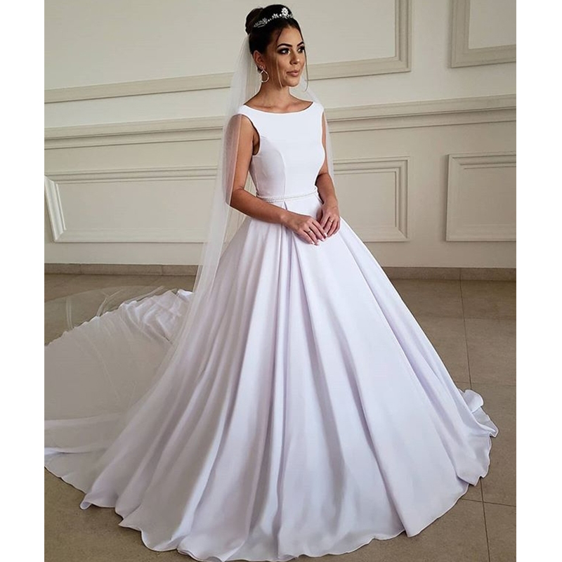 White Satin Wedding Dresses Scoop Ball Gown Tank Simple Bridal Wedding Gowns Long Backless vestidos de noiva
White Satin Wedding Dresses Scoop Ball Gown Tank Simple Bridal Wedding Gowns Long Backless vestidos de noiva