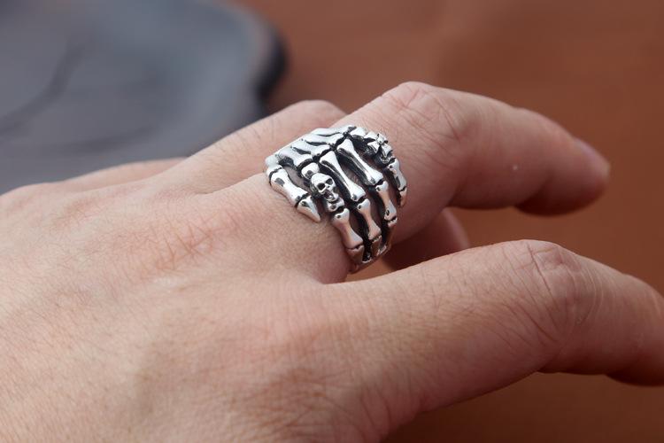 925 sterling silver punk vintage jewelry American hand-made designer skull Skeleton hands antique silver band rings for women & men