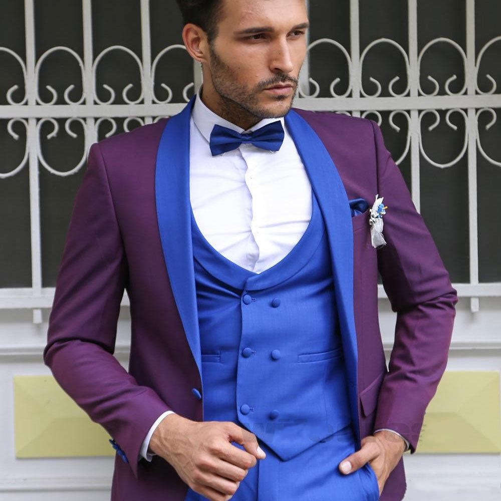 New Arrival One Button Burgundy Wedding Groom Tuxedos Shawl Lapel Groomsmen Men Suits Prom Blazer (Jacket+Pants+Vest+Tie) W52