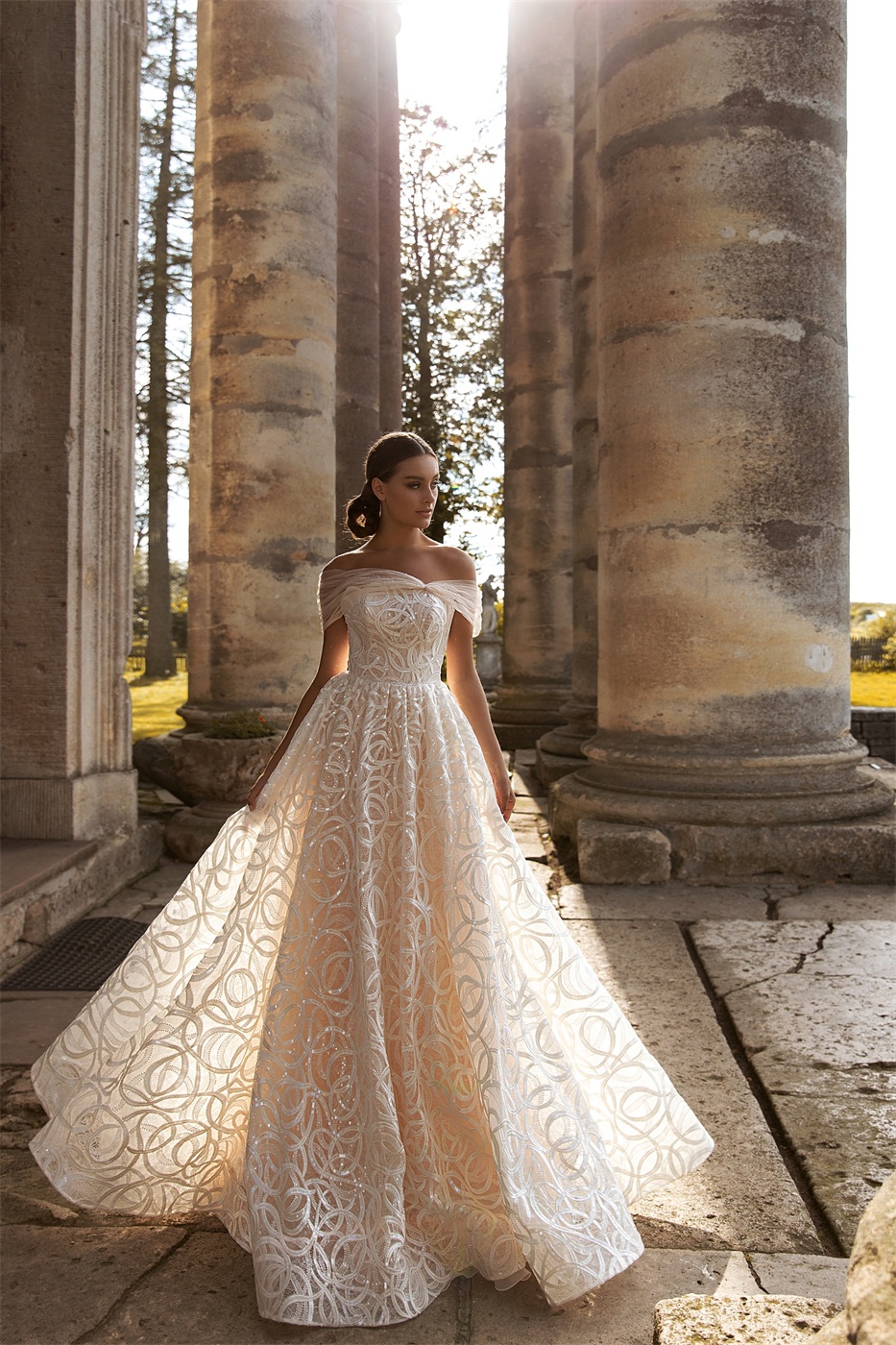 2020 Elegant A Line Wedding Dresses Off The Shoulder Appliqued Sequins Lace Up Back Design Court Train Bridal Gowns