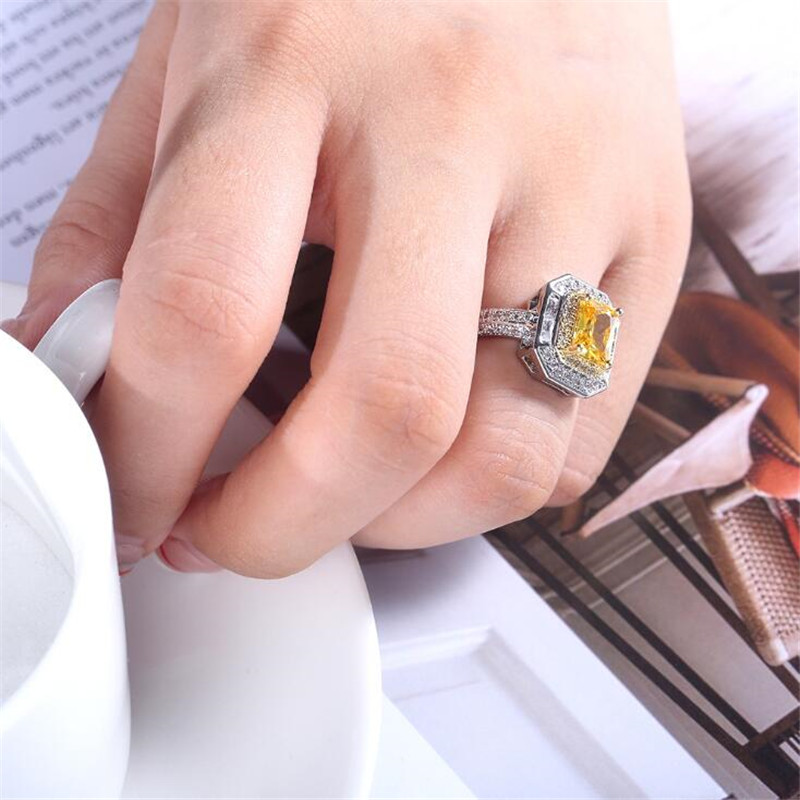 Victoria Wieck Luxury Jewelry 925 Sterling Silver Princess Cut Yellow Topaz CZ Diamond Gemstones Party Eternity Women Wedding Bridal Ring