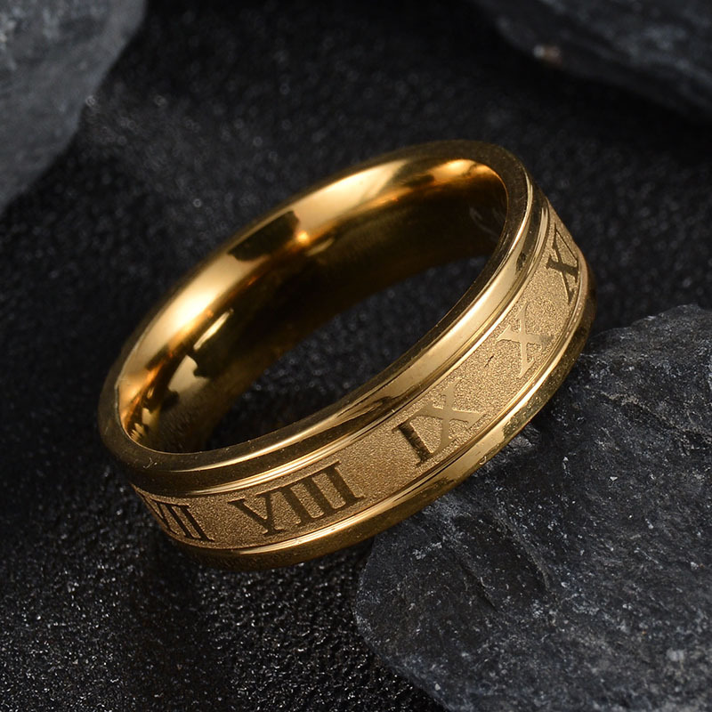 Stainless Steel Roman Numeral Ring Band Gold Black Letter Number Men Women Rings Fashion Jewelry