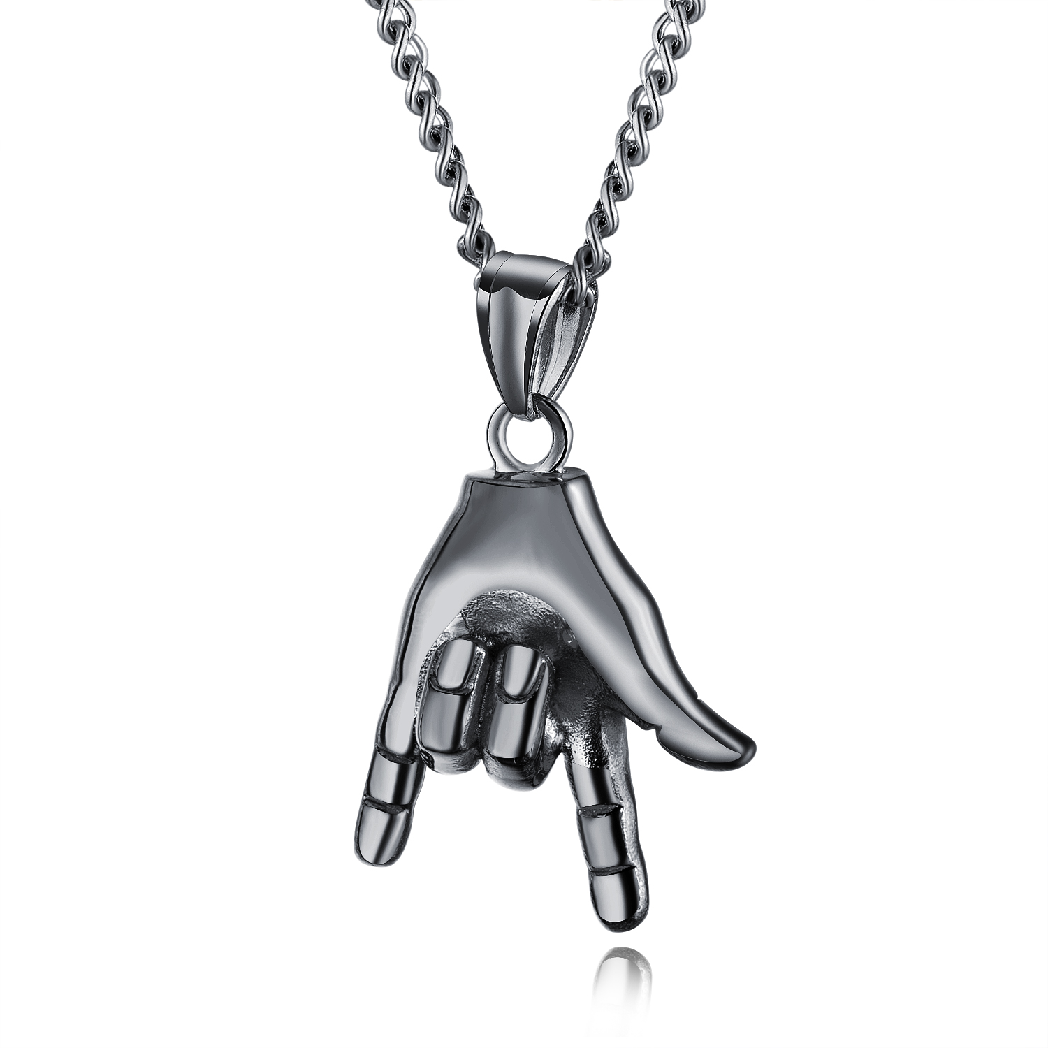 Mens I LOVE YOU Gesture 316L Stainless Steel Pendant Necklace 18K Gold Plated Charm Pendants Jewelry