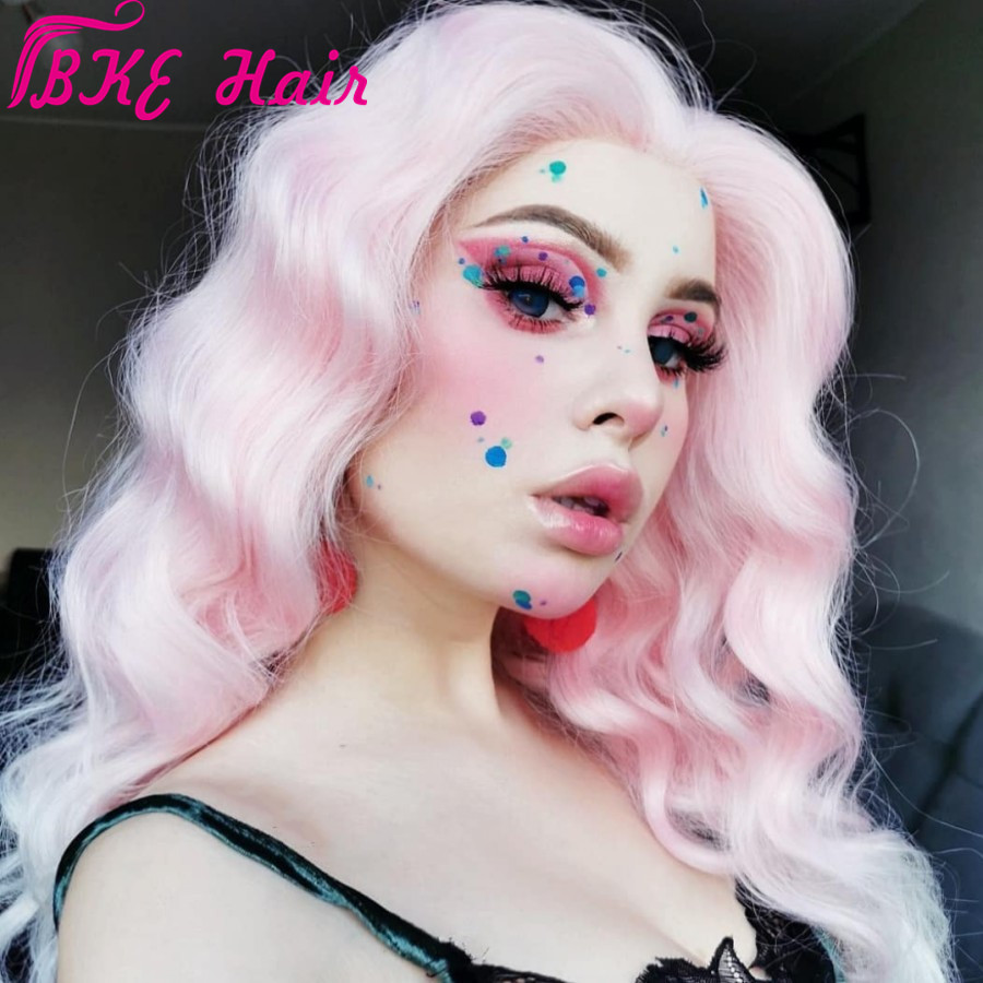 Fast shipping 360 lace frontal Wig pink Color Long loose Wavy Synthetic Wigs Heat Resistant Hair cosplay party style