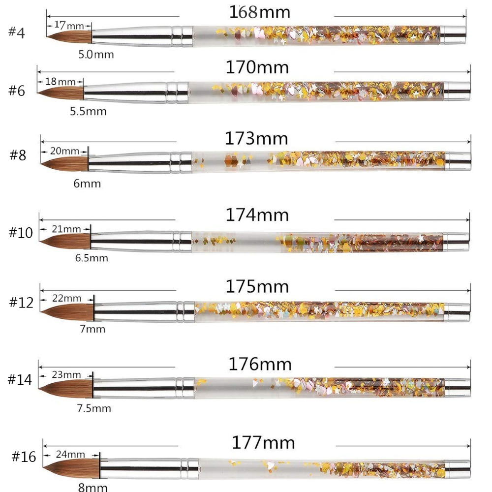 Newest Kolinsky Sable Acrylic Nail Brush with Liquid Flow Glitter Nail Art Brush for Art Tools 8# 10# 12# 14# 16#